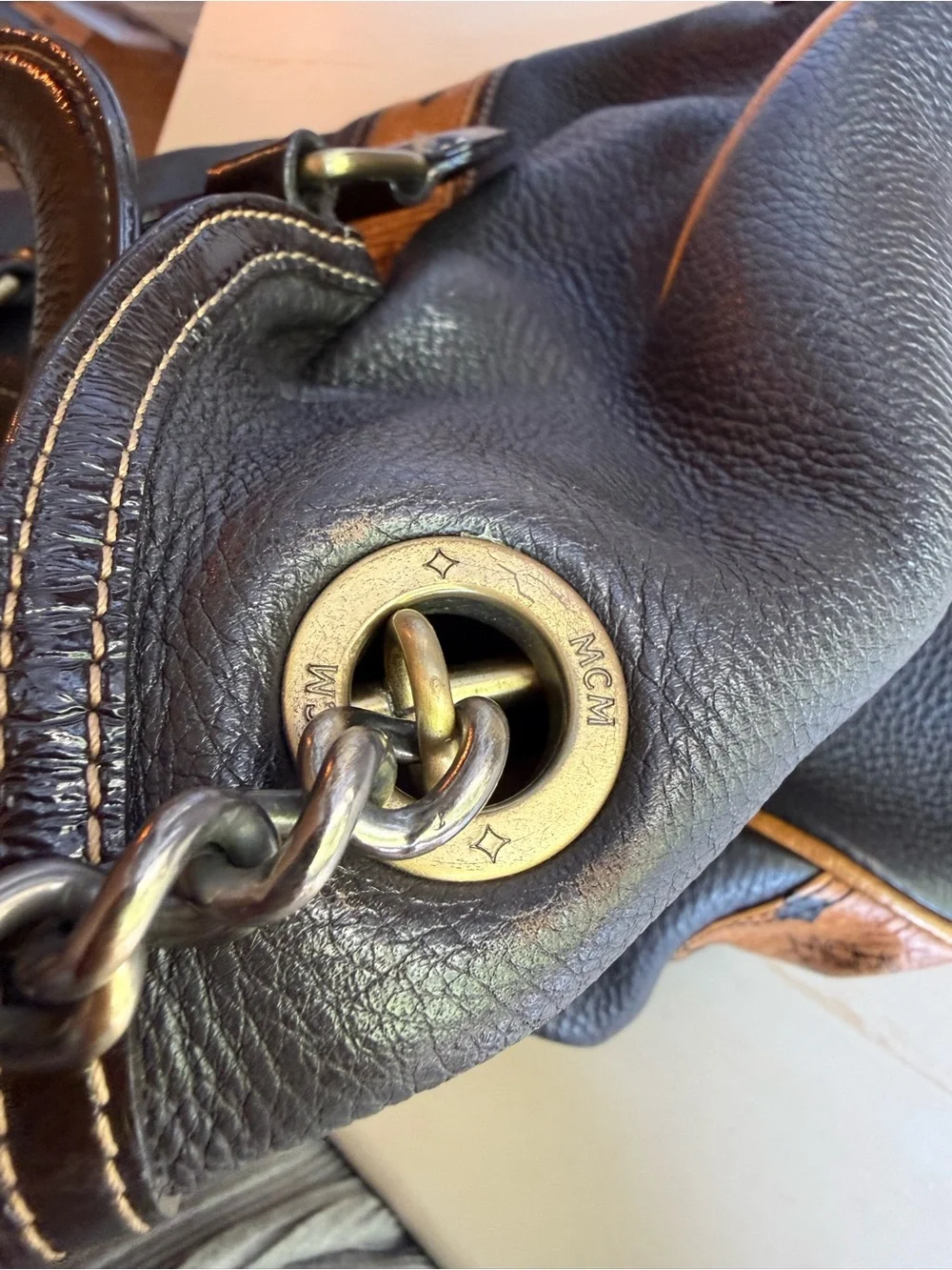 Vintage MCM mixed media satchel